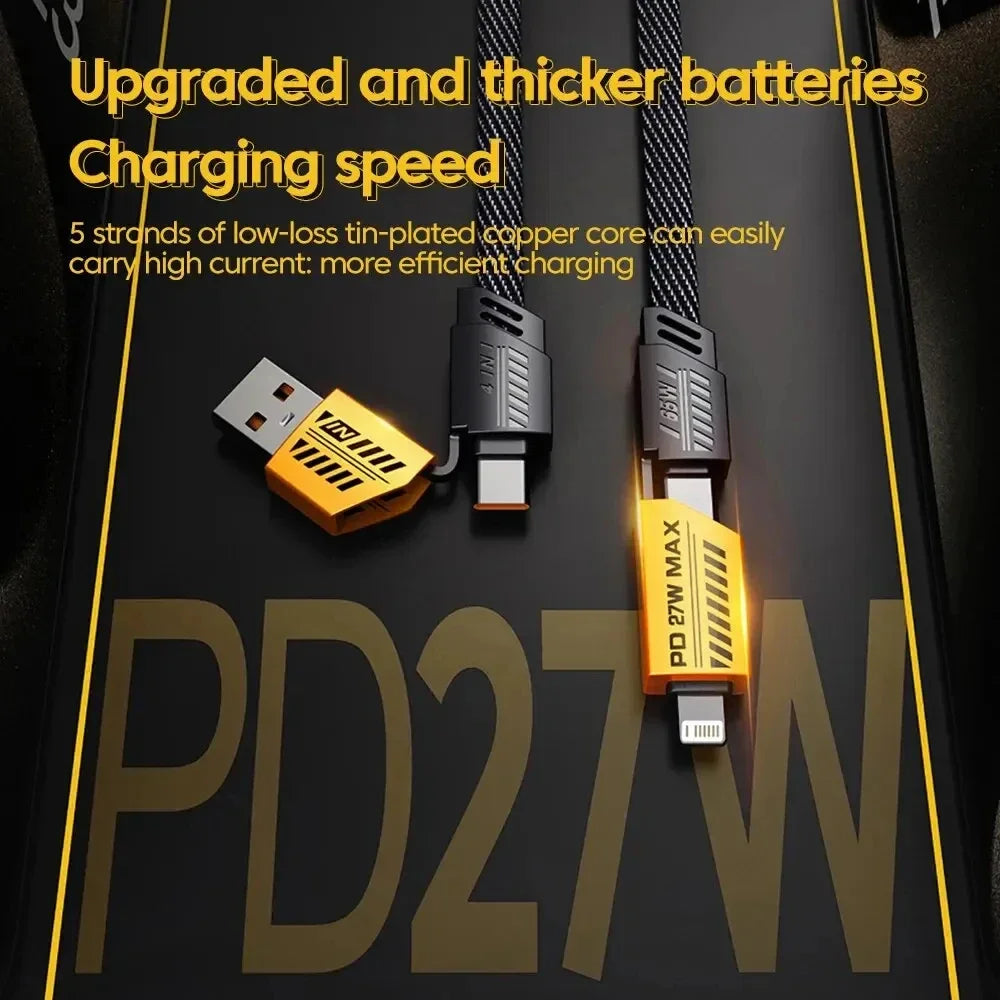 4 in 1 Fast Charging Cable PD 65W USB Cable Type C Dual Connector Lighting Mecha Style Fast Charge