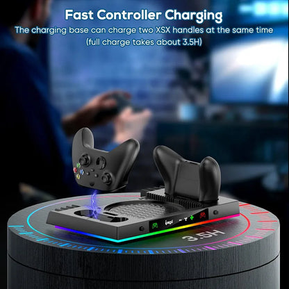 Xbox Series X RGB Charging Dock Cooling Fan Base Game Controller Handle Type C Charger With Headphone Stand