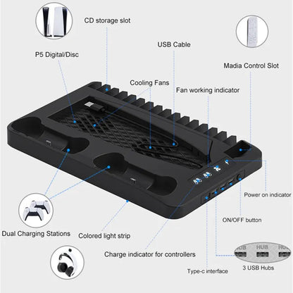 RGB Light Cooling Fan Dual Controllers Charger For Playstation 5 Game PS5 Accessories