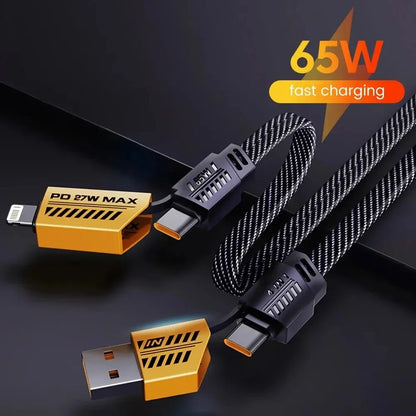 4 in 1 Fast Charging Cable PD 65W USB Cable Type C Dual Connector Lighting Mecha Style Fast Charge