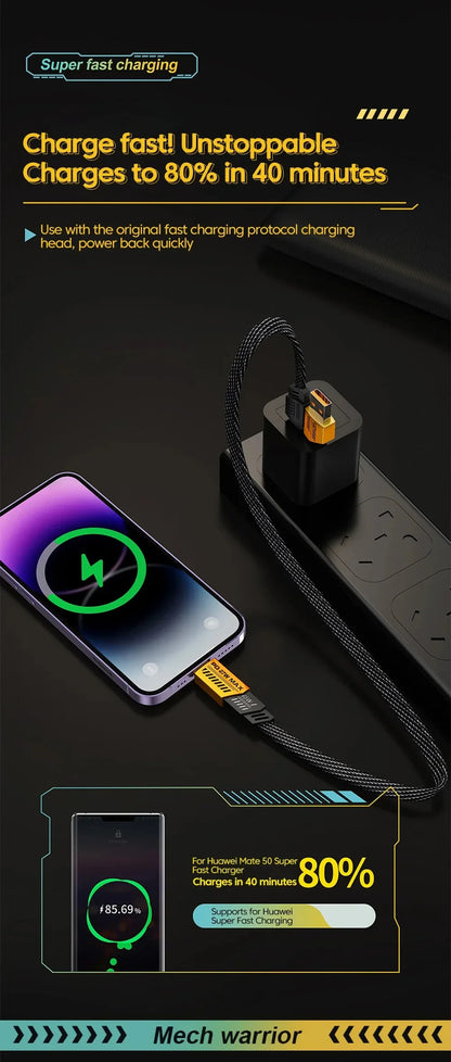 4 in 1 Fast Charging Cable PD 65W USB Cable Type C Dual Connector Lighting Mecha Style Fast Charge