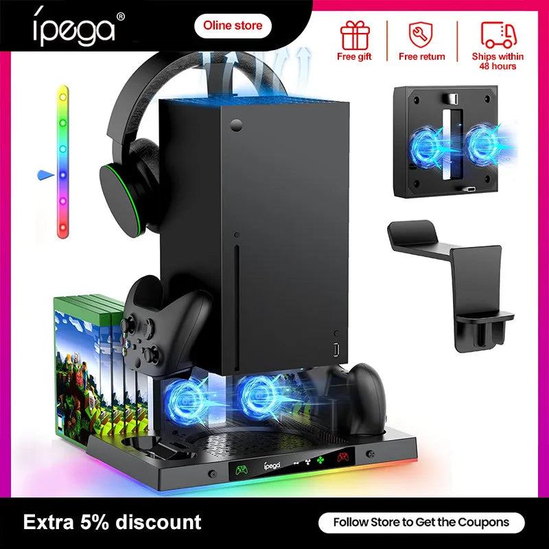 Xbox Series X RGB Charging Dock Cooling Fan Base Game Controller Handle Type C Charger With Headphone Stand