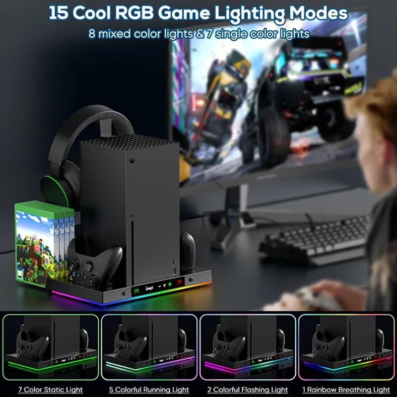 Xbox Series X RGB Charging Dock Cooling Fan Base Game Controller Handle Type C Charger With Headphone Stand